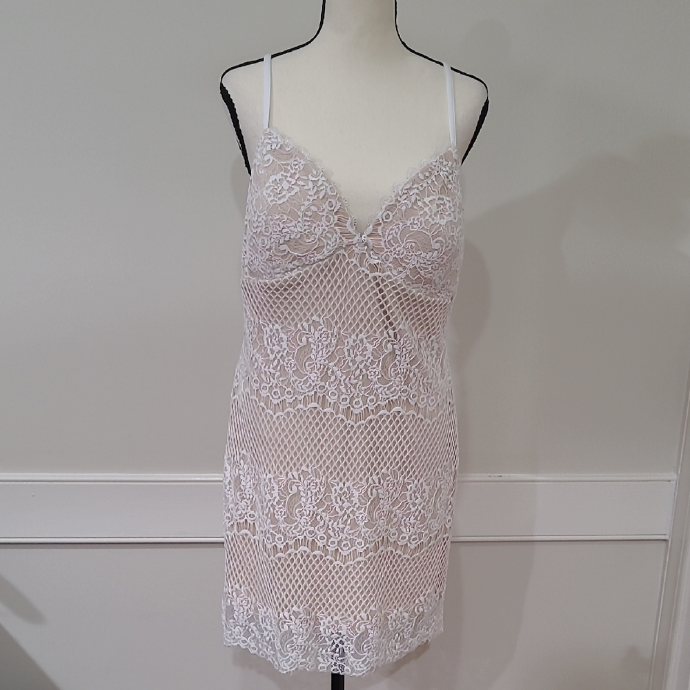 Morgan & Co. Delicate Crochet Backless Mini Dress in Ivory